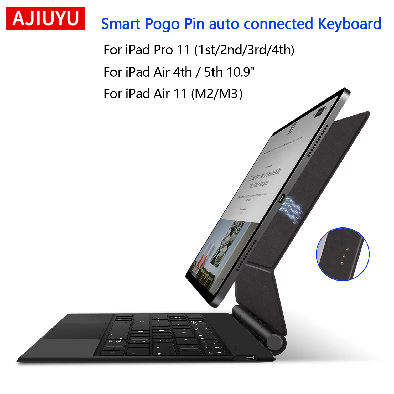 Teclado Pogo Pin de acoplamiento magnético para iPad Air 11 M3 M2 iPad Pro 11 4th 3rd 2th 1st Gen funda inteligente para iPad Air 5 4 10,9 "funda