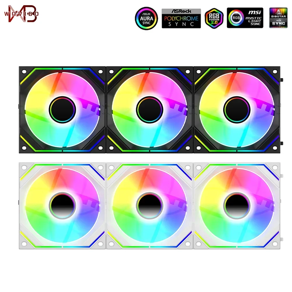 Wovibo 120mm Uni Ventilador inalámbrico PWM 4PIN Ventilador RGB PC caja de ordenador enfriador 12cm 5V ARGB Ventilateur Aura Sync