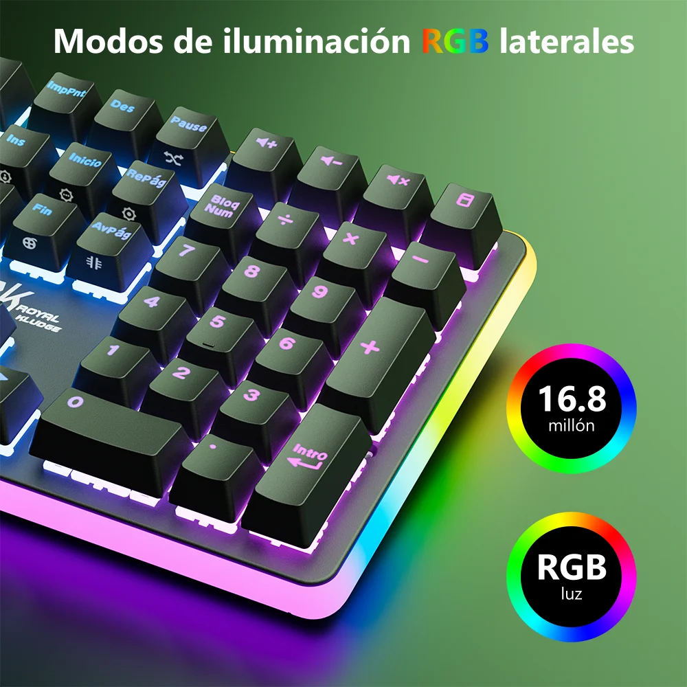 Teclado mecánico con cable RK ROYAL KLUDGE RK918, teclado para juegos retroiluminado 100% RGB de 108 teclas con lámpara lateral LED grande envolvente - imagen 3