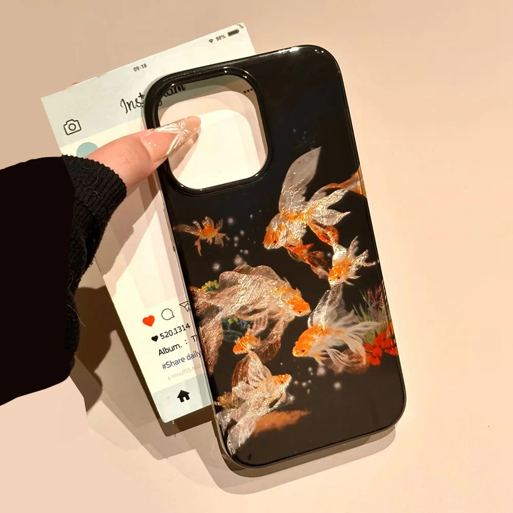 Funda de teléfono Koi Goldfish Sparkle negra brillante para Samsung Galaxy A55 A56 A36 A26 A16 A53 A06 A14 A24 A34 A54 A15 A25 A35 - imagen 4