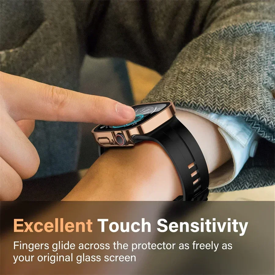 Vidrio + cubierta para Apple Watch serie 9 8 7 6 5 se 44mm 40mm 41mm 45mm Protector de pantalla de borde recto accesorios para apple watch - imagen 4