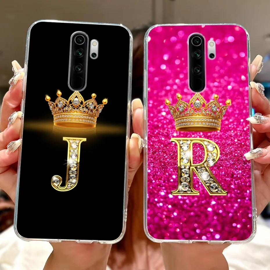 Funda con letra inicial de corona a la moda para Xiaomi Redmi Note 8 Pro Note8 8T, funda de silicona suave TPU para Redmi Note 8 8Pro