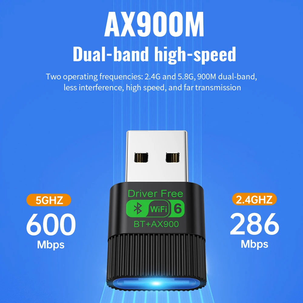 Adaptador AX900 USB WiFi 6 Bluetooth 5,4 2 en 1 banda Dual 2,4G y 5GHz red USB controlador receptor WiFi inalámbrico gratis para Win 10/11 - imagen 3