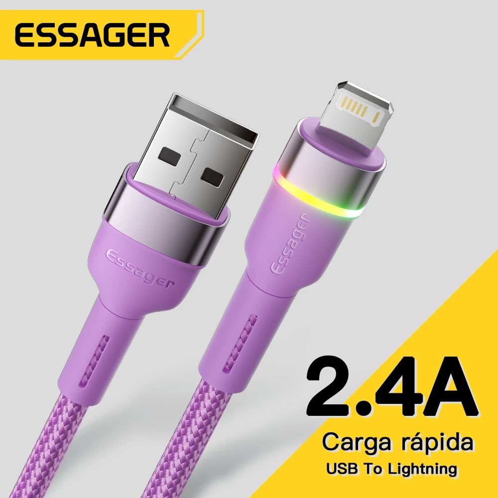 Essager LED USB Cable iPhone 13 12 11 Pro Max 2.4A Fast Charger