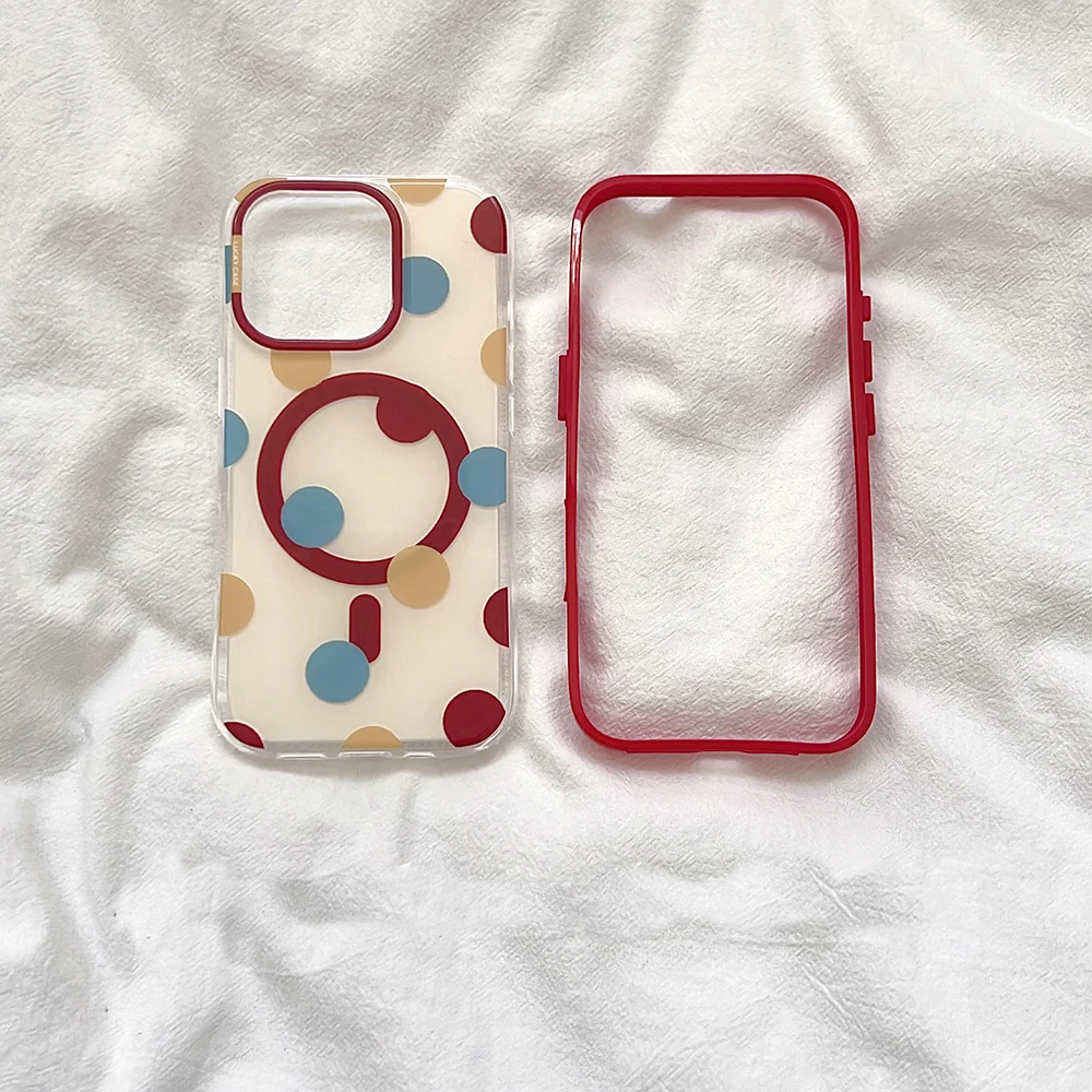 Funda de teléfono Tok con agarre magnético de lunares de colores bonitos 2 en 1 para iPhone 16 15 14 13 17 Pro Max carga inalámbrica para cubierta Magsafe - imagen 5