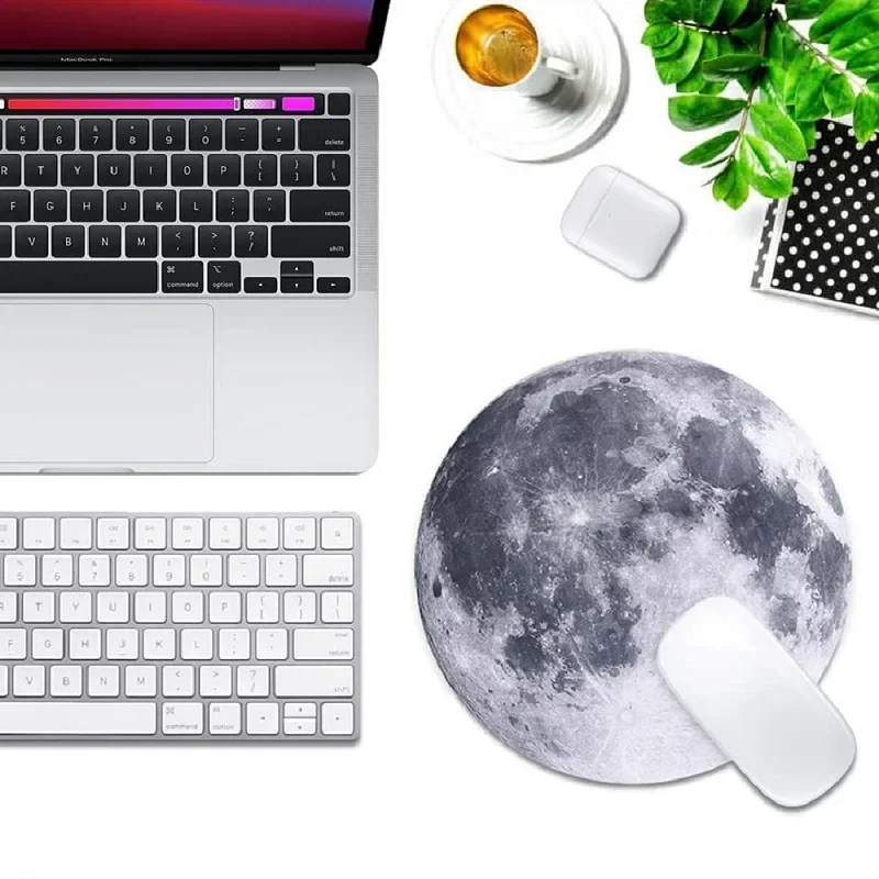 Alfombrilla de ratón redonda Kawaii con forma de luna para juegos, alfombrilla de escritorio para ordenador, alfombrilla de ratón de oficina impermeable de goma antideslizante - imagen 4