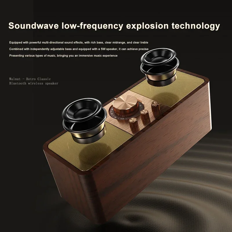 Altavoces Bluetooth inalámbricos de madera, caja de sonido Retro clásica con Radio FM, Subwoofer Supergraves, compatible con tarjeta TF, disco U, reproducción auxiliar - imagen 4