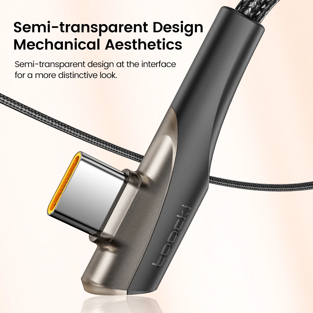 Toocki USB tipo C a USB C Cable ángulo de 90 grados QC4.0 PD4.0 PD 100W carga rápida para Macbook iPhone 15 Samsung Xiaomi Huawei - imagen 5