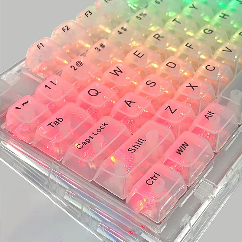 Teclas transparentes esmeriladas brumosas de perfil OEM, teclas RGB retroiluminadas con tallado lateral para teclado mecánico de jugador, tapa de tecla ISO Enter PC