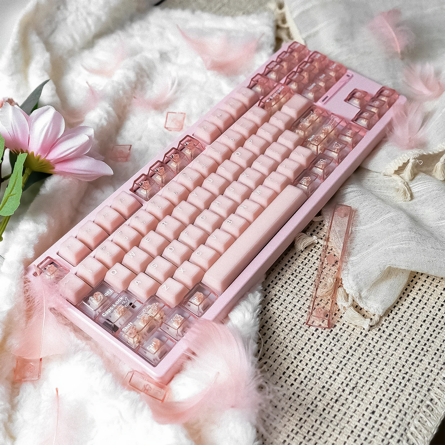 Teclas translúcidas rosas perfil de cereza doble disparo PBT + teclas de PC juegos de teclas DIY para Kit de teclado mecánico MX 61/64/87/98 - imagen 3