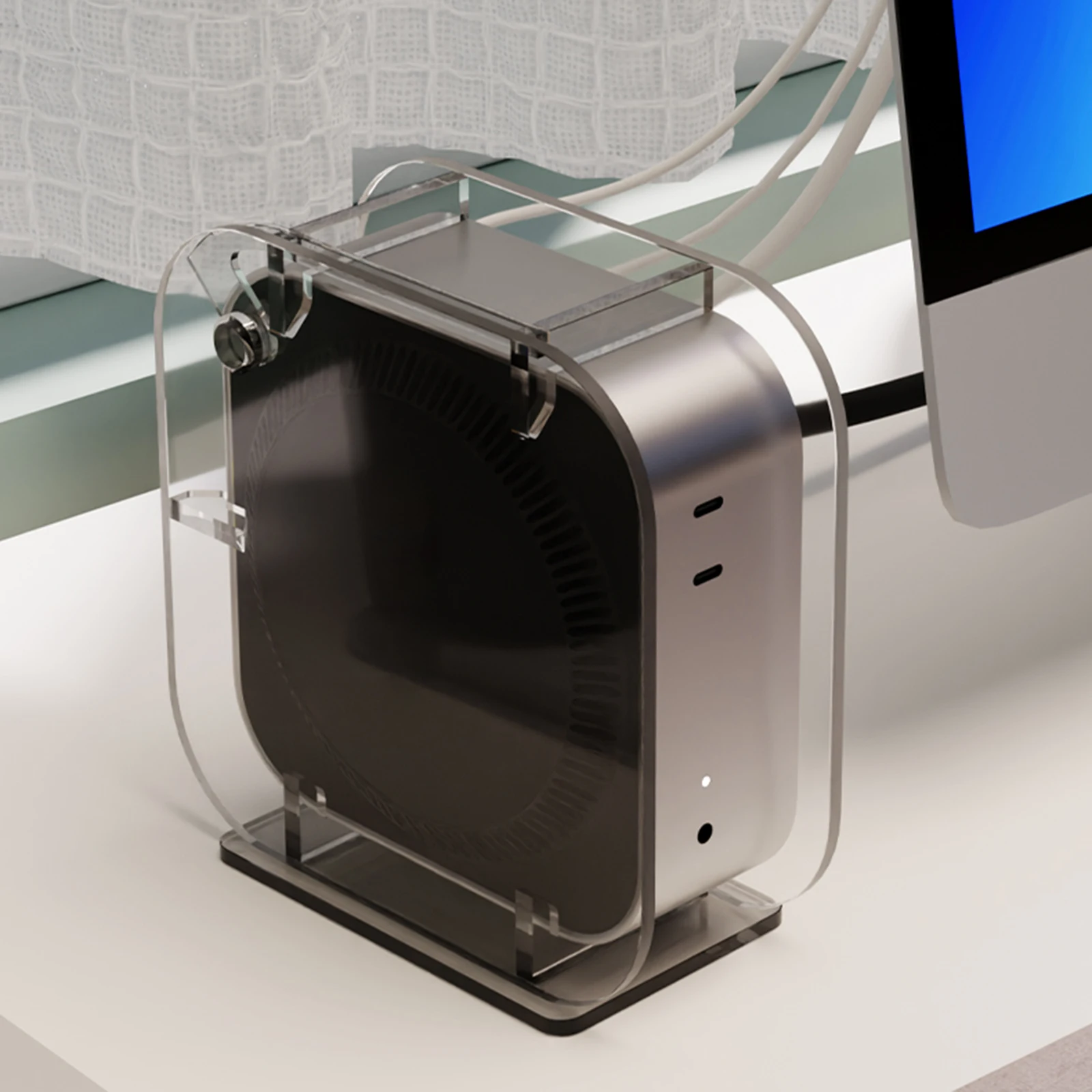 Soporte de caja acrílica para Mac Mini M4 2024, soporte protector de almacenamiento de escritorio, soporte Vertical transparente para caja de escritorio, accesorios para PC - imagen 3