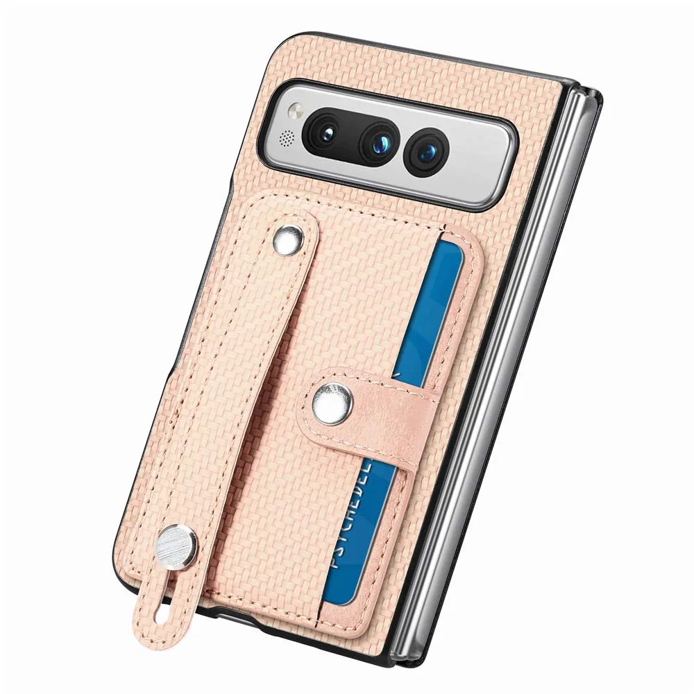 Funda plegable para Google Pixel a prueba de golpes, protector de lente, pulsera, ranura para tarjeta, soporte, carcasa de cuero PU, funda con textura de carbono - imagen 5