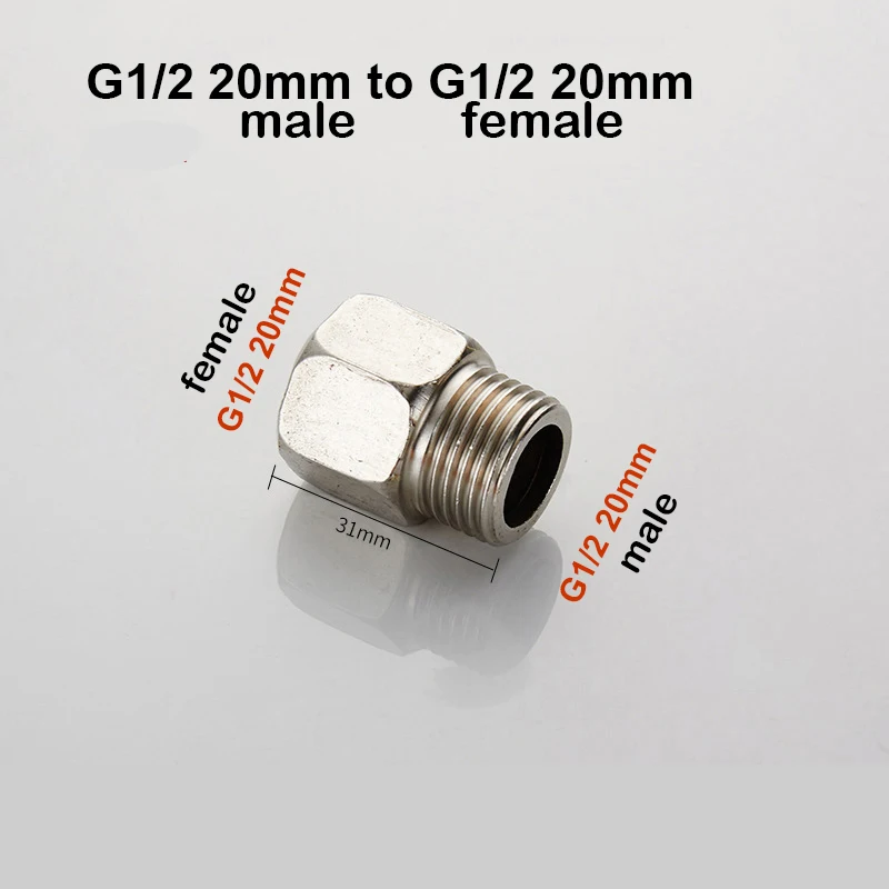 G1/2 "20mm macho a hembra rosca tipo T junta a tope de acero inoxidable adaptador de conector de manguera de agua accesorios de plomería - imagen 3