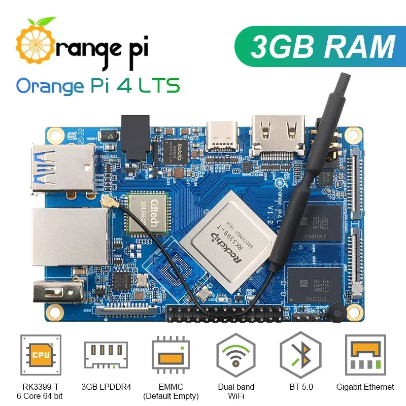 Orange Pi 4 LTS 3G + carcasa metálica (antena) + fuente de alimentación DC 5V4A, mini tableta de ordenador PC RK3399-T, ejecutar Android, Ubuntu, sistema operacional Debian - imagen 2