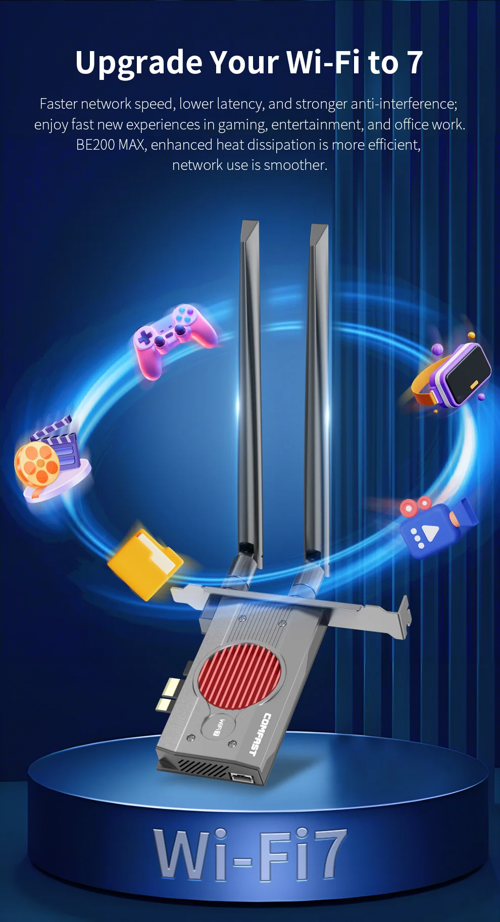 COMFAST-tarjeta de red PCI-E de 8774Mbps, adaptador PCIe inalámbrico de tres bandas, 2,4G, 5G y 6GHz, Chip Intel BE200 BT5.4 para PC Win10/11 - imagen 3