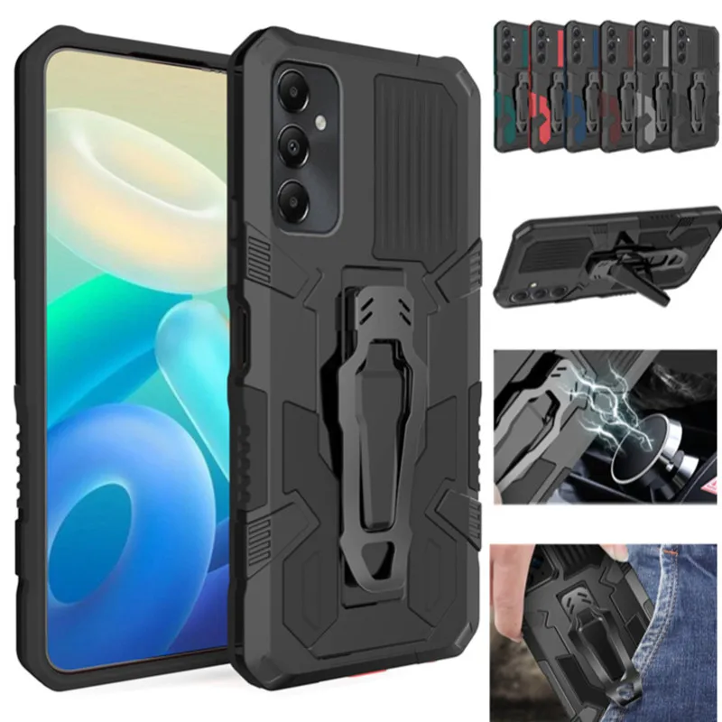 Funda con soporte y Clip para cinturón para Samsung Galaxy A16 5G A06 A15 A25 A35 A55 A14 A24 A34 A54 A13, funda protectora a prueba de golpes