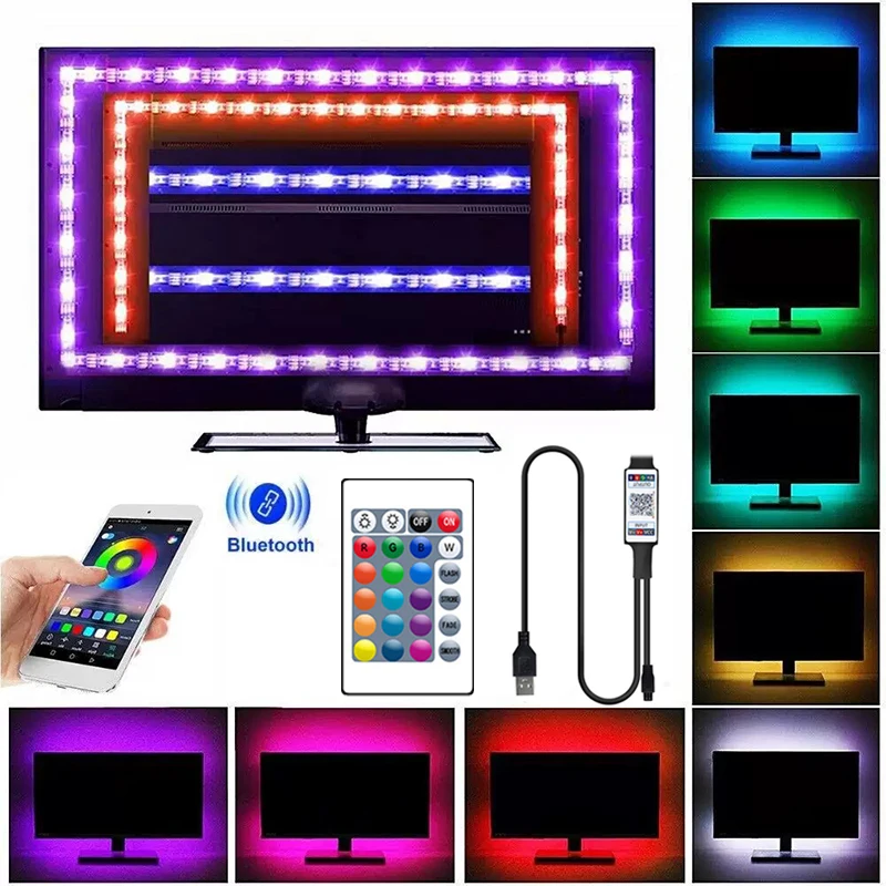 Tira de luces Led Bluetooth RGB 5050, cinta de luz Led inteligente, tiras de iluminación Led flexibles de 5V, adhesivo, tira de luces Led de 24 teclas con control remoto - imagen 2