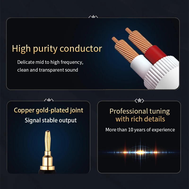 Un par de cables de altavoz HiFi, amplificador de Audio de alta gama, cobre libre de oxígeno de alta pureza con conector Banana Y dorado de 24K - imagen 5
