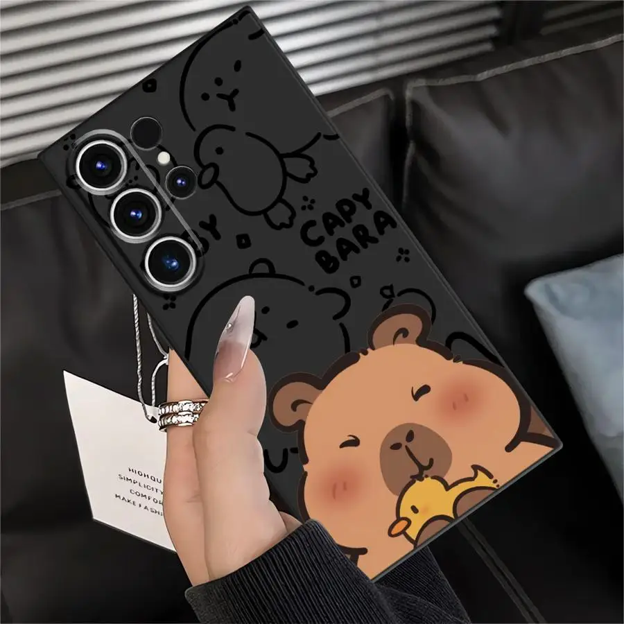 Funda de capibara de dibujos animados para Samsung Galaxy S20 S23 Ultra S21 FE S25 Edge S24 Plus, funda de teléfono suave negra - imagen 4