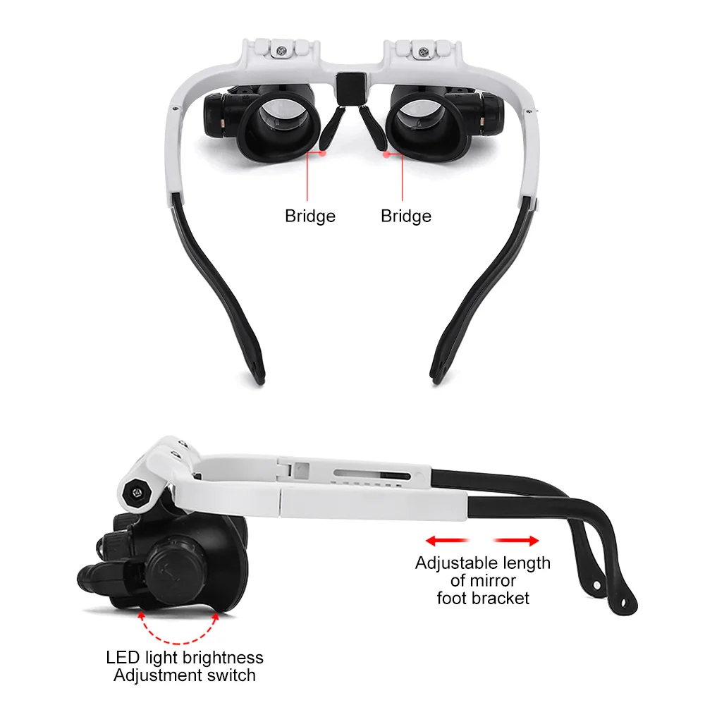 8X/15X/23X 9892H Magnifying Glass Jeweler Watchmaker With LED Light Telescopic Headband Magnifier Glasses Reading Loupes Eyewear - imagen 2