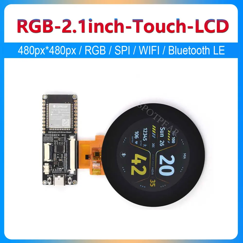 Kit de LCD redondo N8R8, pantalla táctil cautiva, WIFI, BTLE, ESP32-S3 y 2,1 pulgadas, 480x480