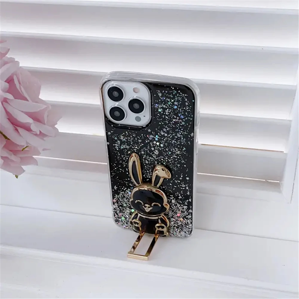 Funda de teléfono con soporte de conejo brillante chapada para Xiaomi Redmi 13C 12C 10C Note 12 4G 9S 10S 11S 8 8T 9 10 11 Pro 10A 9C - imagen 5