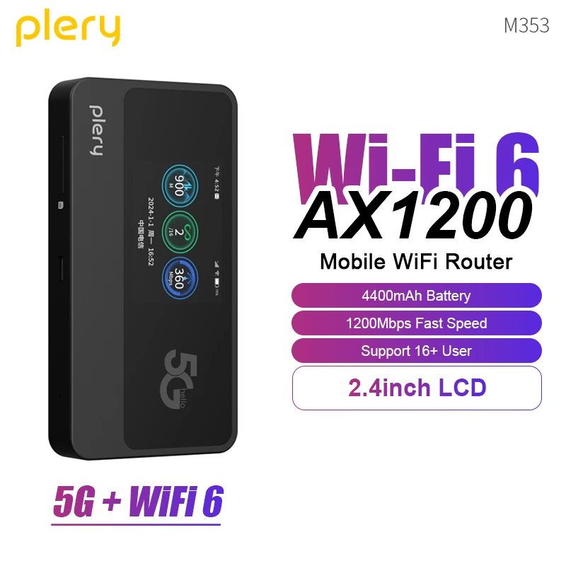 Plery-enrutador WIFI móvil 4G/5G, 1200Mbps, 4G LTE, inalámbrico, módem MiFi portátil de bolsillo, punto de acceso WiFi móvil con ranura para tarjeta Sim - imagen 2