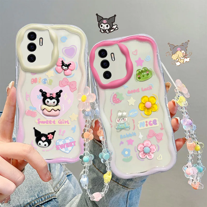 Funda de teléfono con cadena de rana Sanrio en 3D para Samsung Galaxy A53, A73, A33, A13, A22, A32, A52, A52S, A72, A31, A51, A71, funda de silicona suave