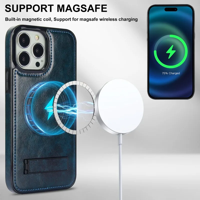 Funda de teléfono magnética de cuero con tapa y soporte plegable oculto para Magsafe IPhone 15 14 13 11 Pro Max Plus 12 Mini 15Pro Macsafe - imagen 4