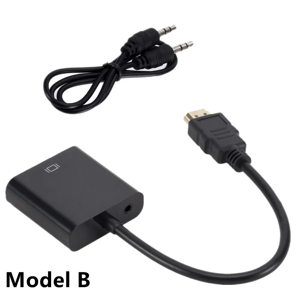 Diferentes modelos de adaptadores HDMI a VGA disponibles (A, B y C)