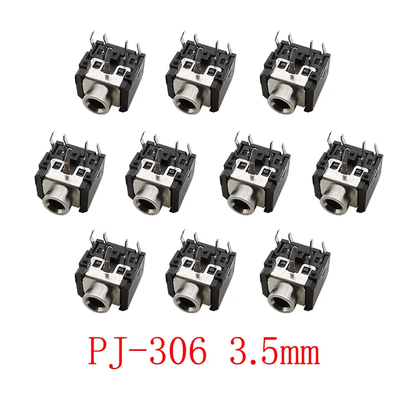 10 Uds PJ-306 conector Jack de 3,5mm hembra conector de auriculares de Audio estéreo TRS conectores de conector de Audio de 3,5mm negro