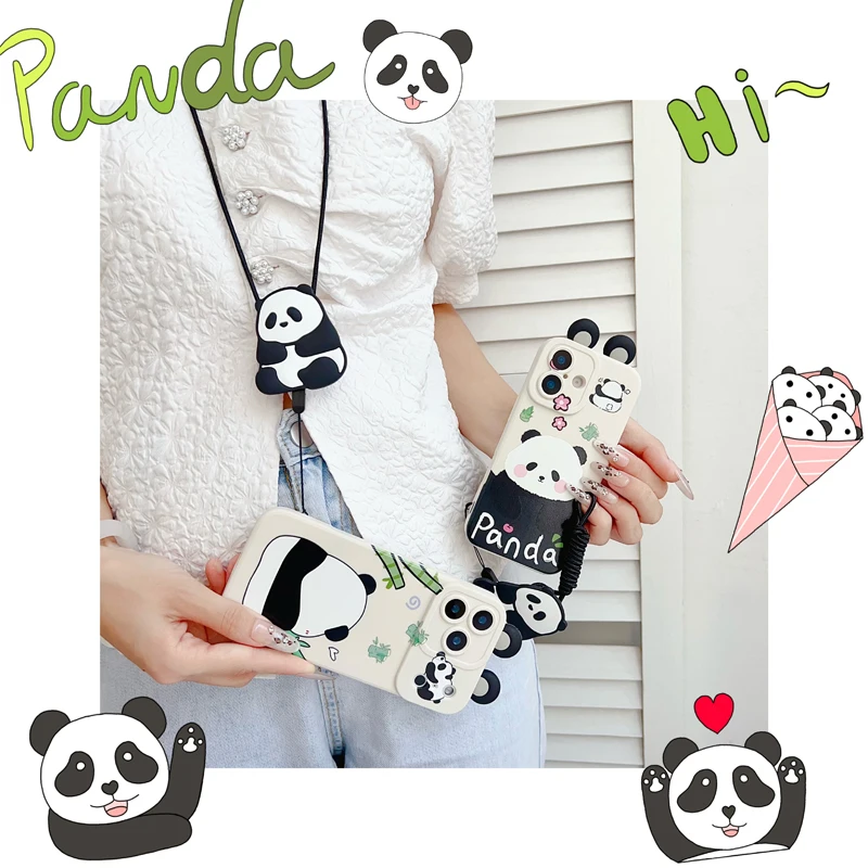 Para Huawei Nova 11SE Y72 Honor X6A X7A X7B X8A X5 X9B X8B 90 100 200 400 lite funda con oreja Panda con cuerda de soporte - imagen 5