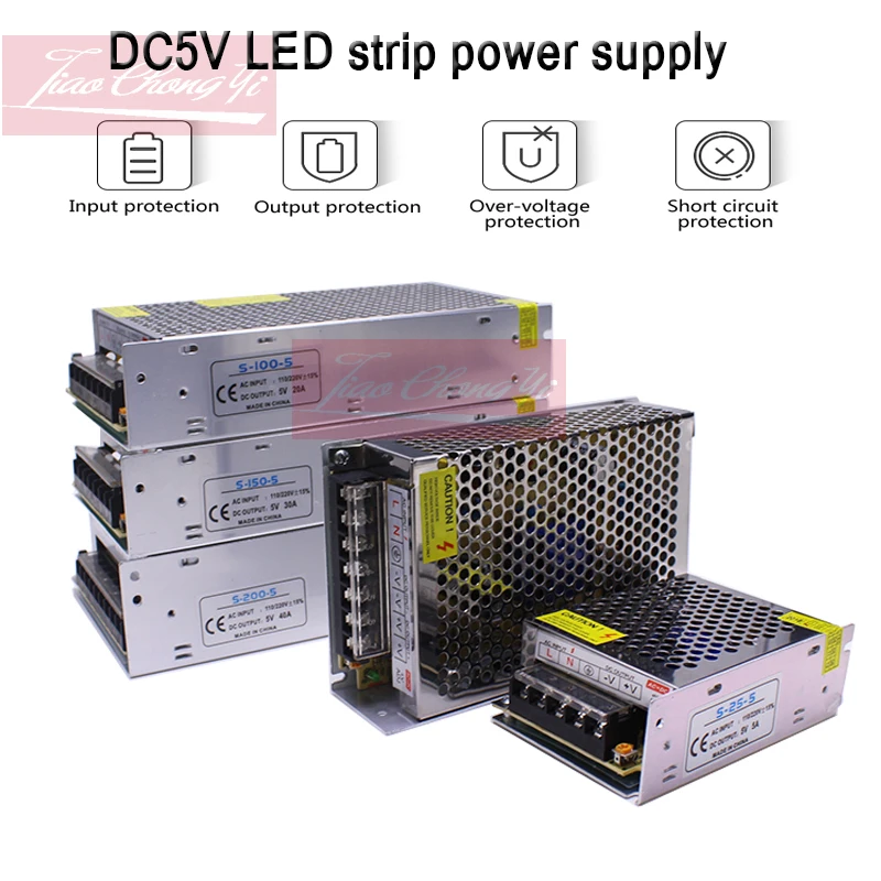 Adaptador de controlador de fuente de alimentación de interruptor AC110V-220V a DC5V 5A 10A 20A 30A 40A 60A para tira de luz LED de 5V 5050 WS2812B SK6812