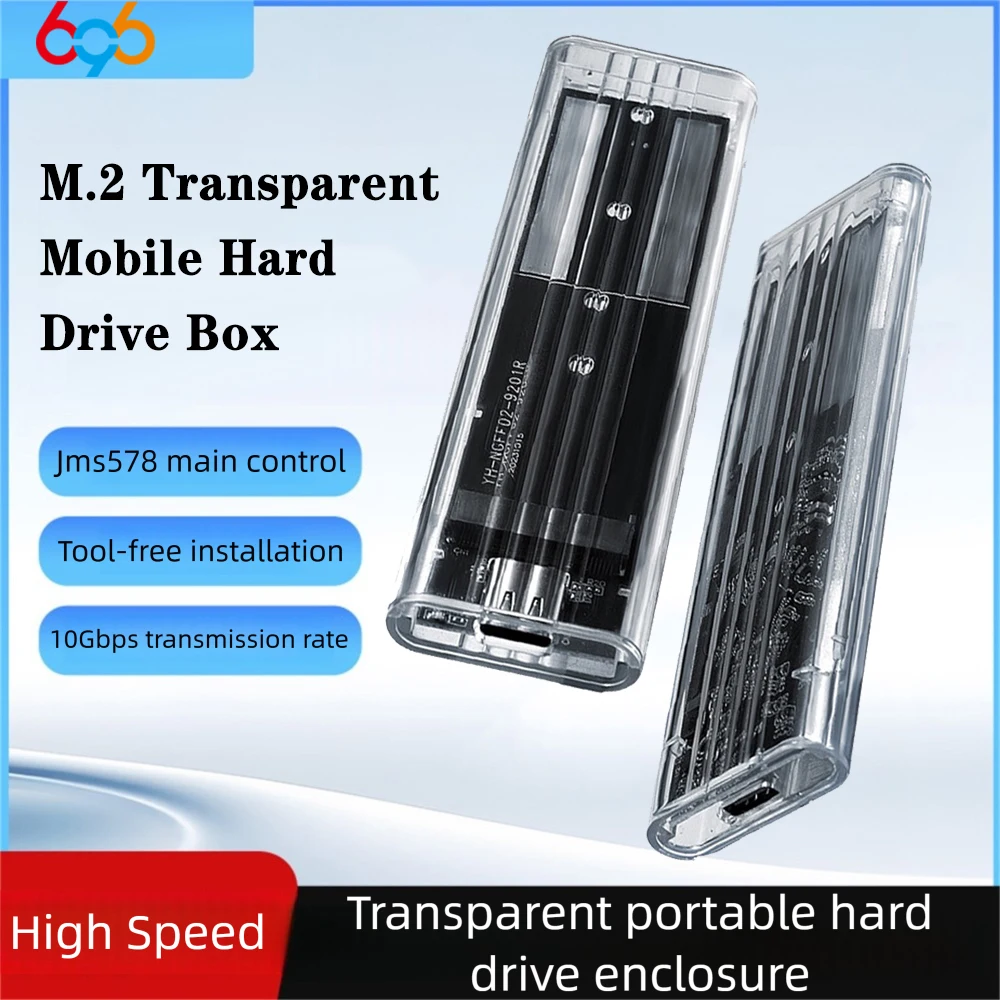 Caja M.2 NGFF/NVME PCIe SATA SSD, carcasa externa transparente, USB tipo C 3,1, 10Gbps, M2 B + M Key/M Key para caja de disco duro SSD de 4TB