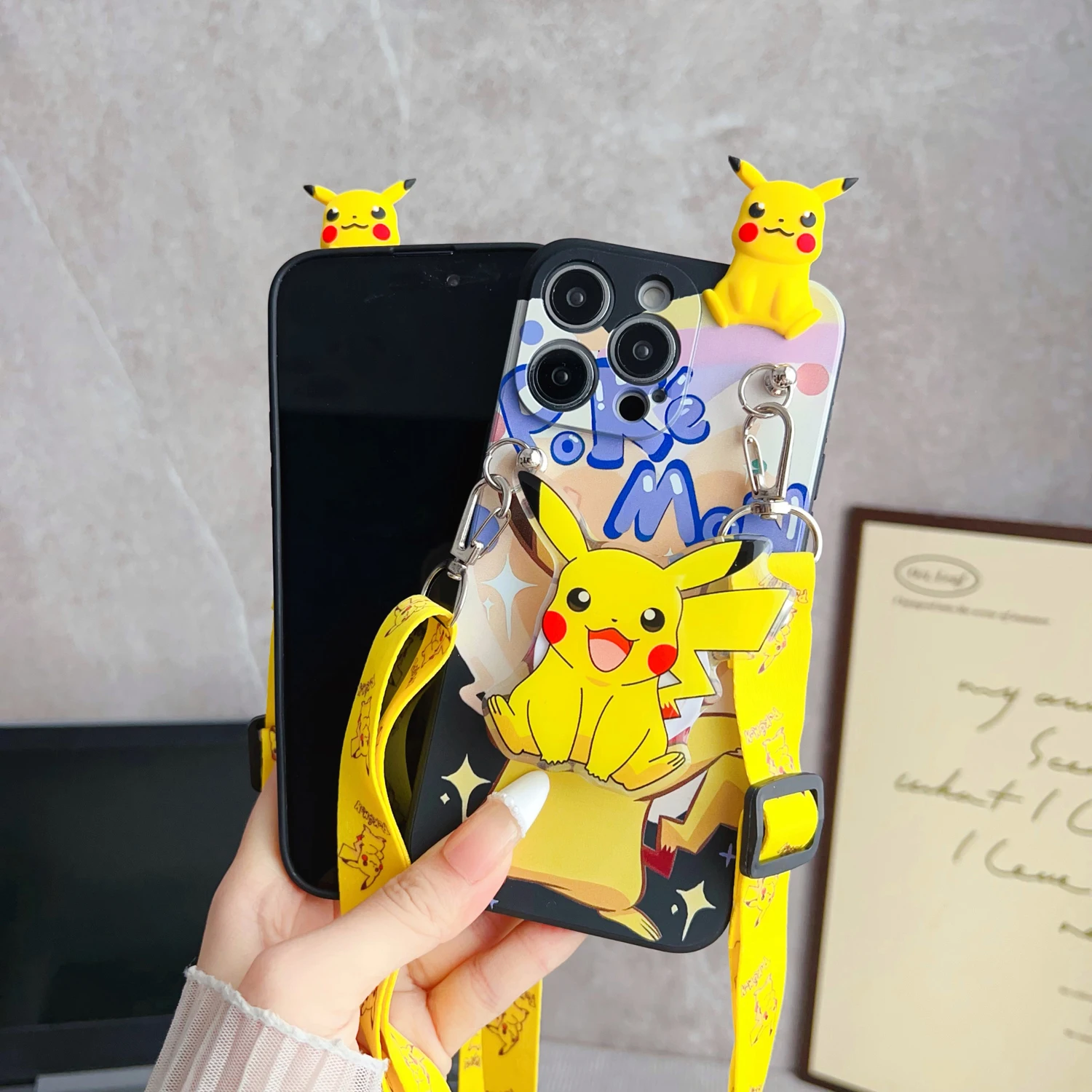 Para Samsung Galaxy A16 A06 A26 A56 A04E A05 A05s A15 A25 A35 A55 funda de Pika de dibujos animados con cuerda de soporte - imagen 5