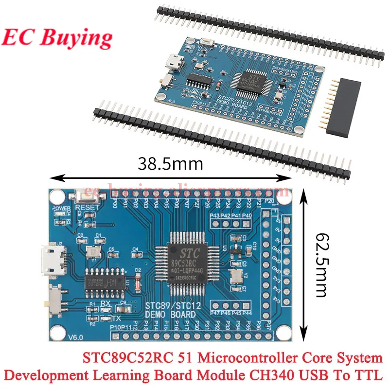 STC89C52RC STC STC89C52 51 SCM microordenador de un solo Chip CH340 sistema central módulo de placa de desarrollo de aprendizaje Chip USB a TTL