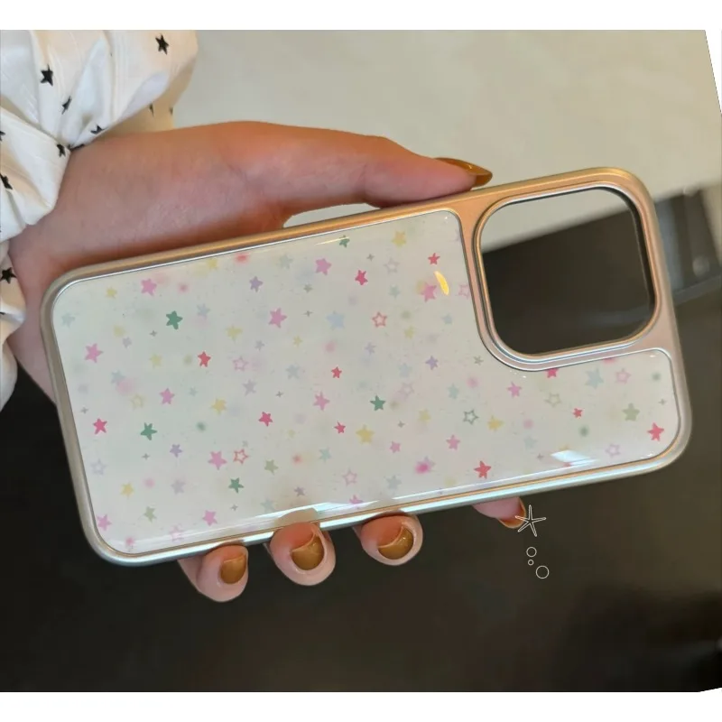 Funda de teléfono ins con estampado de estrellas coloridas, funda de teléfono epoxi con borde negro, funda de teléfono anticaída de TPU para iPhone XR/11/12/13/14/15/16/17 Pro Max - imagen 5