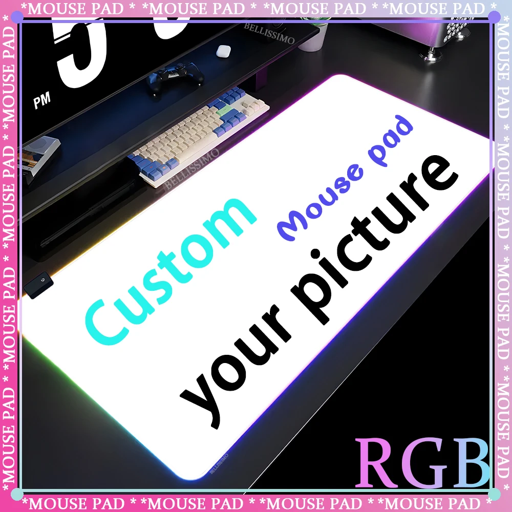 Alfombrilla de ratón RGB de gran tamaño, imagen personalizada luminosa, alfombrilla de escritorio de PC Rosa personalizada, alfombra XXL, alfombrilla de ratón LED especial para jugadores