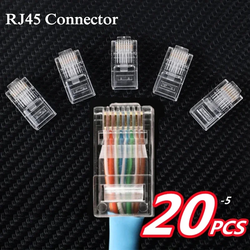 Conector CAT5e RJ45 8P8C, Cable Ethernet Modular RJ 45 extremos, conectores de crimpado, enchufe de red UTP 5/10/15/20 piezas