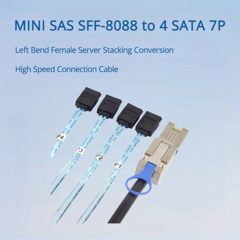 MINI SAS SFF-8088 a 4 SATA 7P servidor hembra doblado a la izquierda conversión superpuesta longitud del Cable de alta velocidad opcional 0,5 M 1M 2M 3M