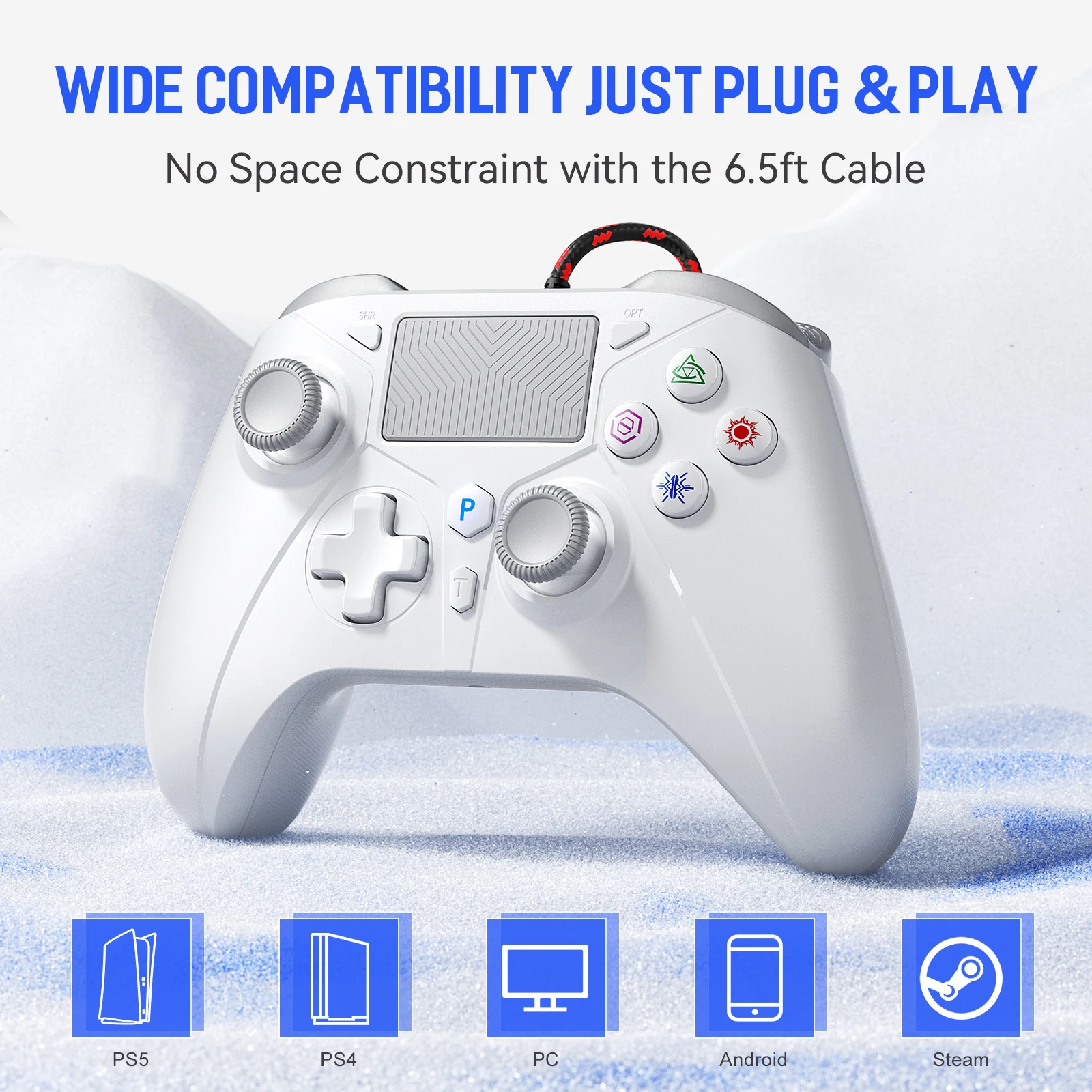 Controlador con cable Bonadget para consola de mando de juegos Ps5/pc Dualsense compatible con función de vibración/3,5mm Trrs/programación/Turbo - imagen 2