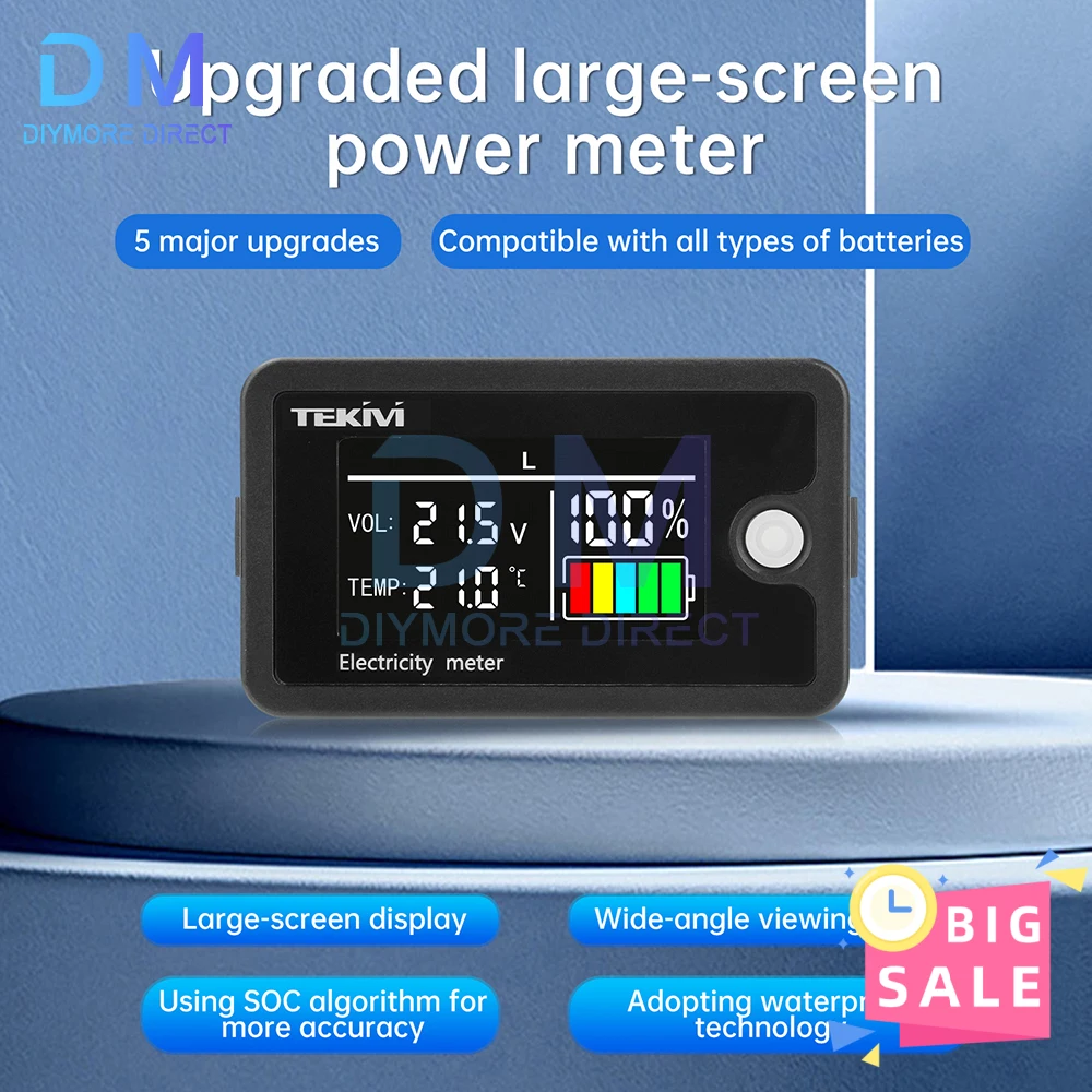 Voltímetro Digital con indicador de capacidad de batería DC 8-100V, medidor de prueba de batería de litio de plomo-ácido LiFePO4 con pantalla de temperatura - imagen 4
