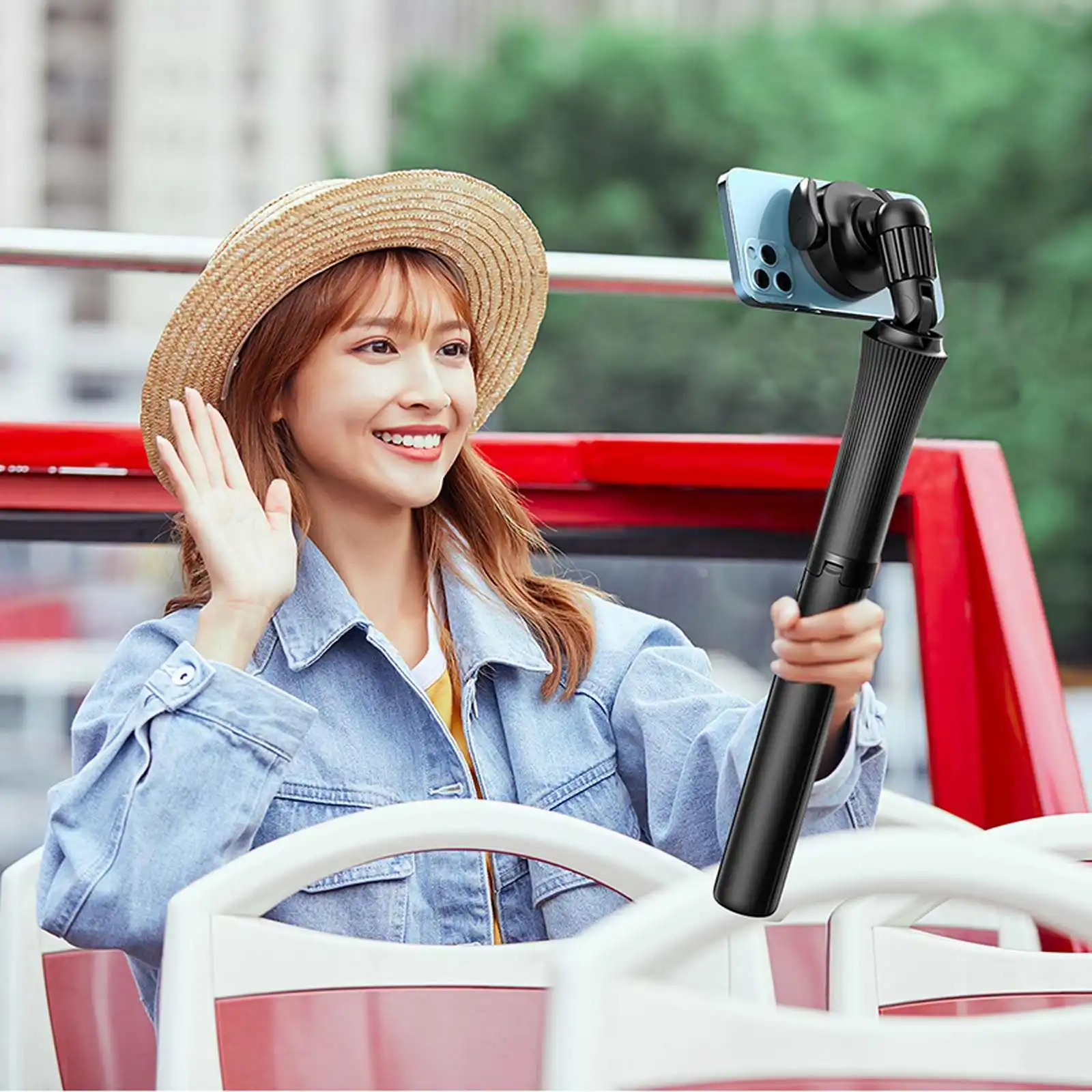 Trípode/palo Selfie magnético extensible para MagSafe iPhone 16 15 14 13 12 con trípode Selfie remoto inalámbrico para Xiaomi Samsung - imagen 5