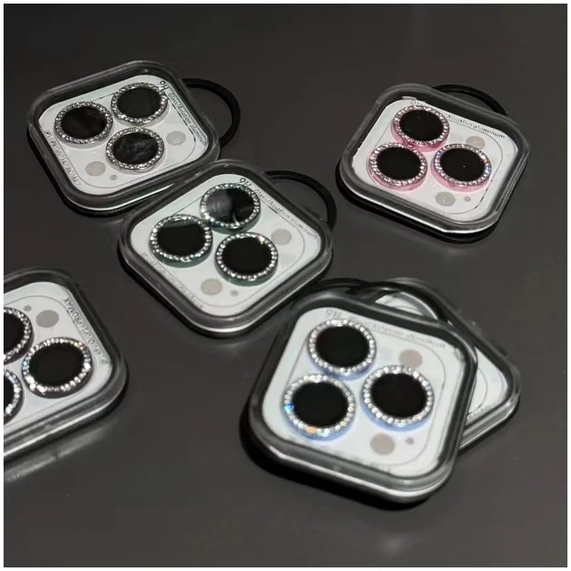 Protector de lente de cámara de diamante, 2-3 Uds., para IPhone 17 16 Pro Max 12 13 Mini 14 15 Plus 16 Pro Max, cristal de cámara de Metal con brillo ostentoso - imagen 4