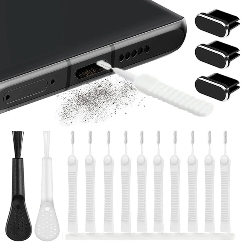 Puerto de carga, tapón antipolvo de Metal para Samsung, Huawei, Xiaomi, Kit de limpieza de puertos tipo C, teclado de ordenador, cepillo de limpieza de teléfono móvil