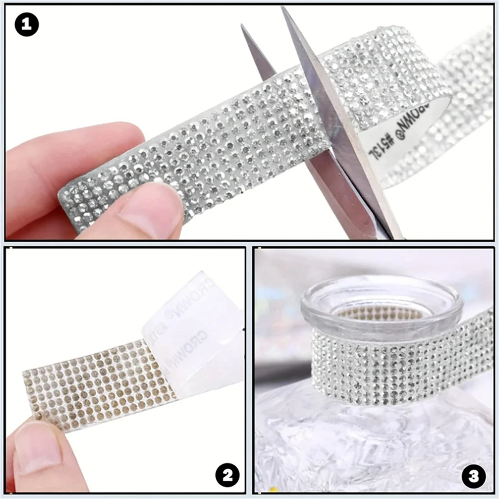 Pegatina autoadhesiva de cristal brillante, cinta de adorno de cinta de diamantes de imitación, joyería para ropa DIY, manualidades para teléfono de coche, pegatina decorativa de regalo - imagen 5