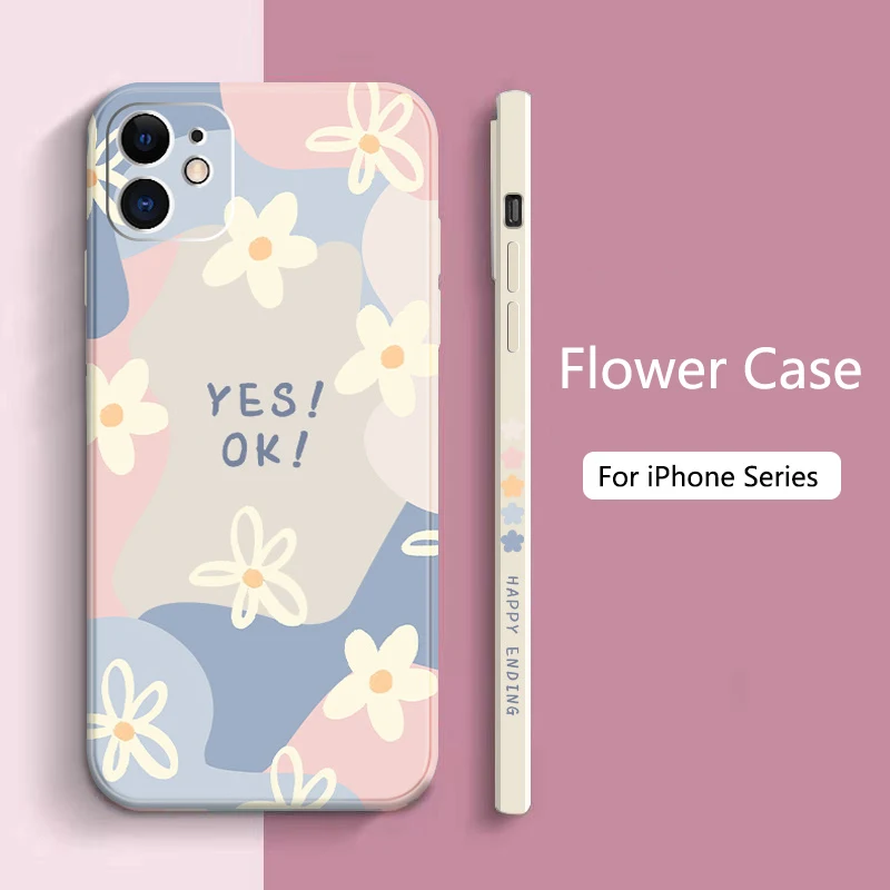 Funda de teléfono de silicona con flores de dibujos animados para iPhone 15 14 13 11 12 Pro Max Mini X XS Max 7 8 Plus SE 2020, funda suave mate a prueba de golpes - imagen 2