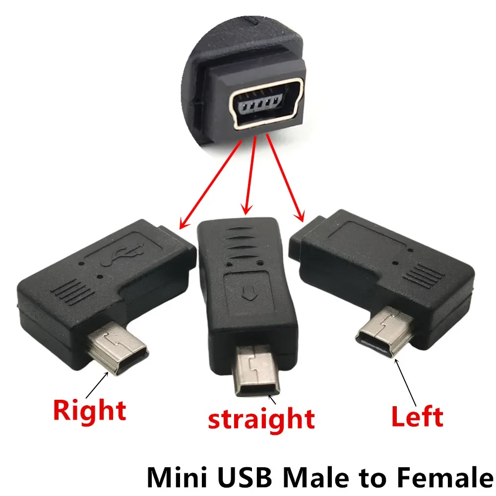 Mini USB en ángulo izquierdo y derecho de 90 grados, 5 pines hembra a Micro macho, adaptador de sincronización de datos, enchufe V8 a conector Mini USB - imagen 2