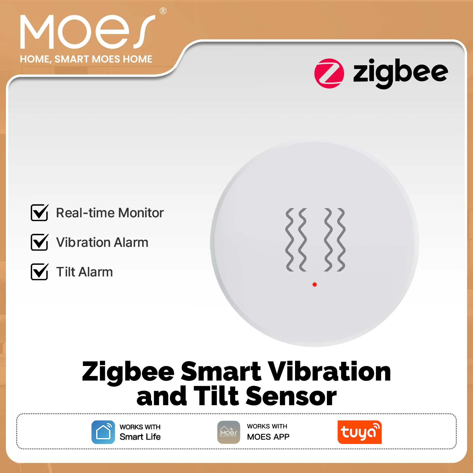 Sensor de vibración inteligente Tuya ZigBee, Detector de inclinación y choque MOES para seguridad de puertas y ventanas, monitoreo XYZ en tiempo Real