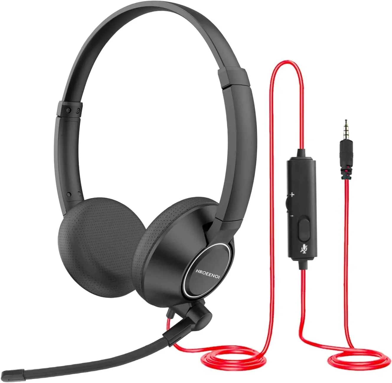 HROEENOI Centro de llamadas Auriculares con cancelación de ruido de voz clara con micrófono para PC portátil Auriculares con cable para el trabajo, reuniones de equipos WRHW05